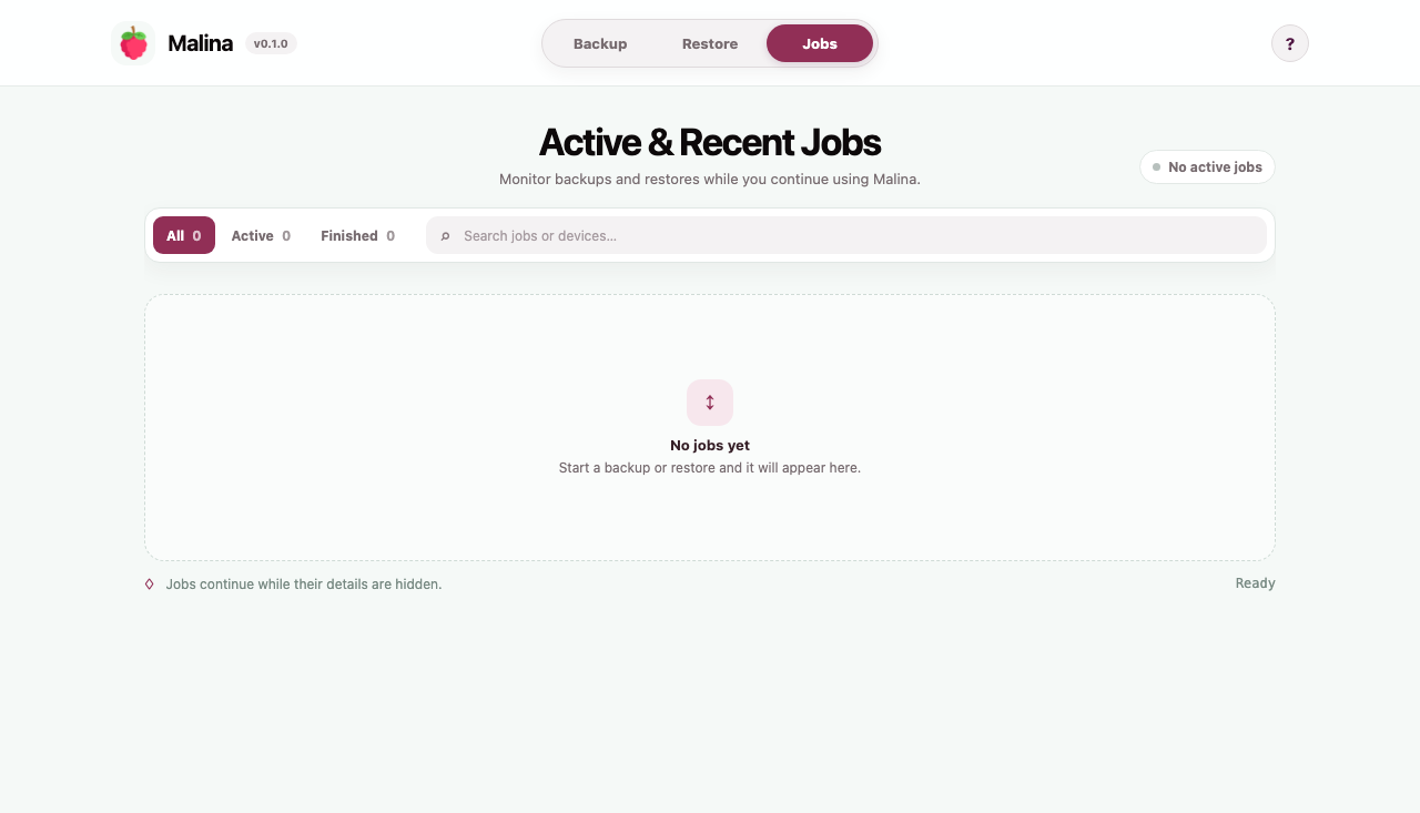 Malina Jobs screen